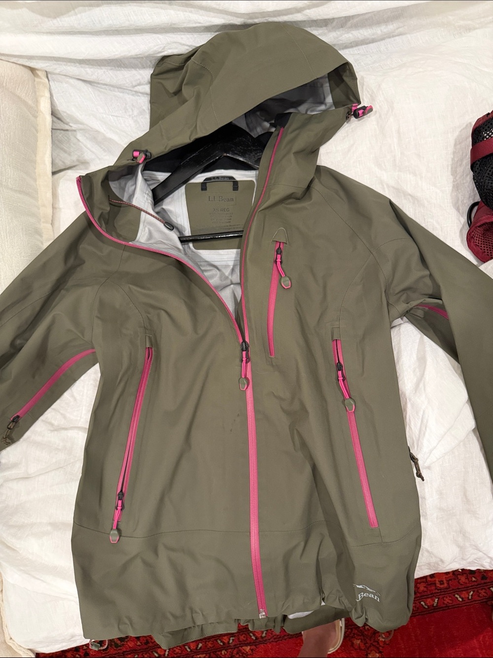 L.L. Bean Olive Green Ski Jacket with Pink Zippers